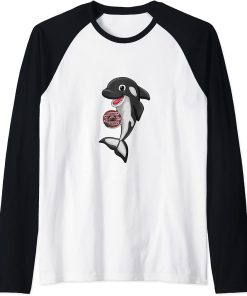 Donut Food Love Killer Whale Orca Lover Animal Womens Raglan Baseball Tee