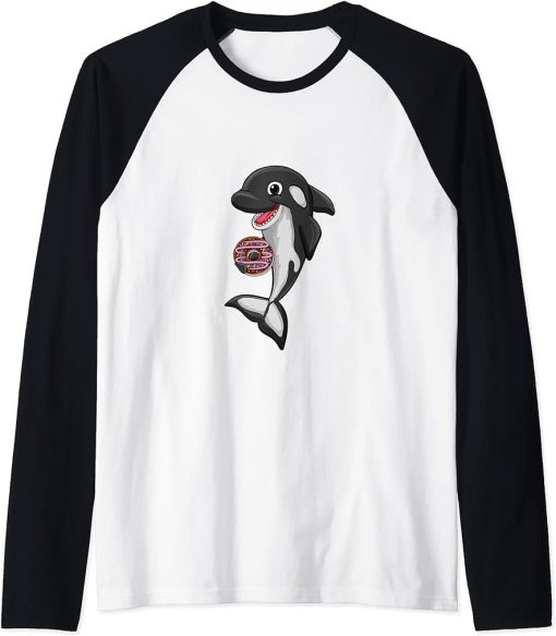 Donut Food Love Killer Whale Orca Lover Animal Womens Raglan Baseball Tee