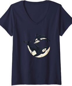 Womens Happy Orcas Whale Sea Ocean Animal Cute Orca Lover V-Neck T-Shirt