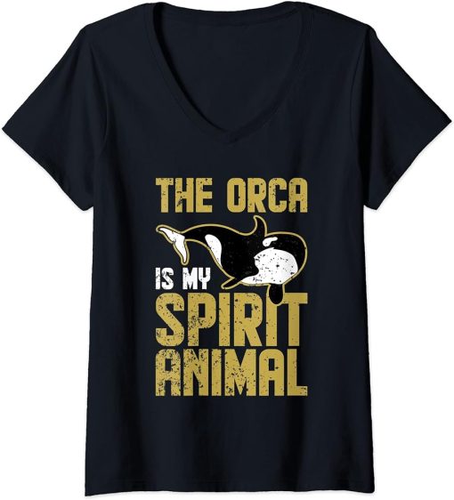 Womens The Orca Is My Spirit Animal Orca V-Neck T-Shirt