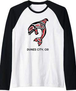 Dunes City, Oregon Native American Orca Killer Whales Gift Raglan Baseball Tee