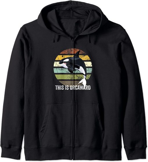 This Is Orcaward, Whale Lover Orca Zip Hoodie