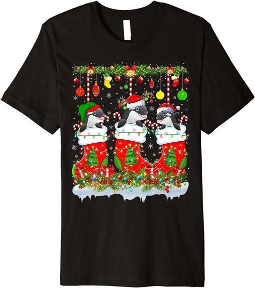 Funny Orca In Xmas Socks Lights Orca Christmas Premium T-Shirt